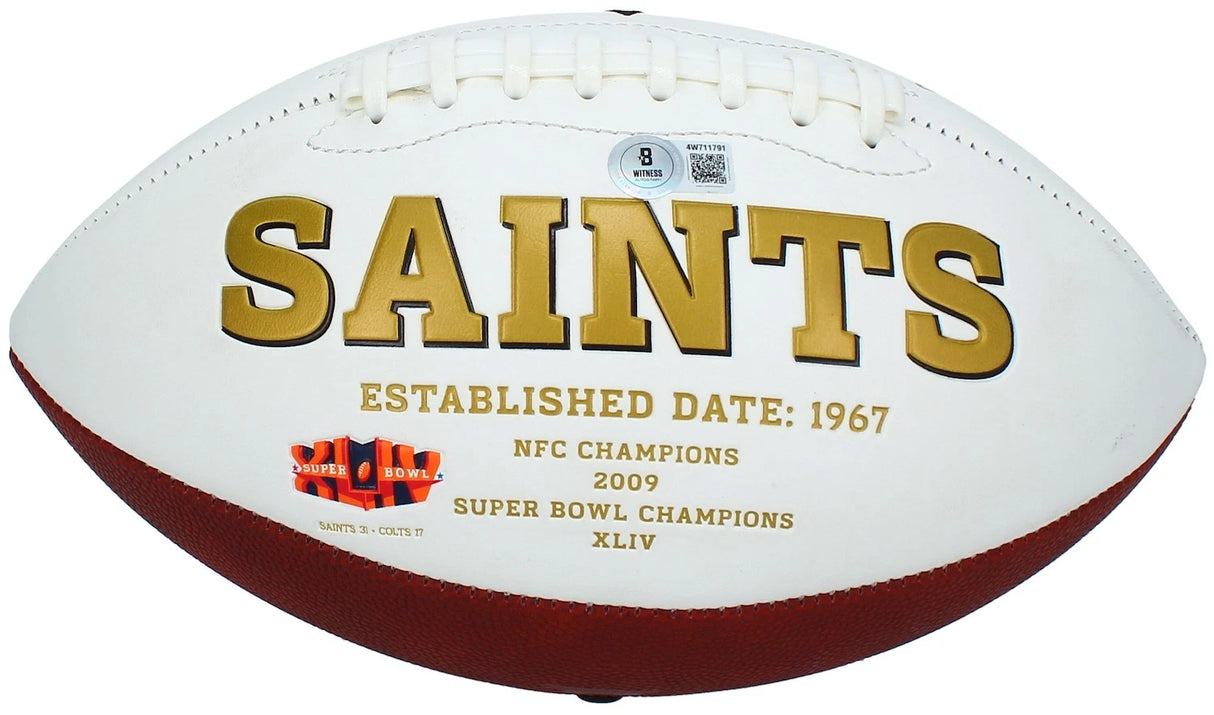 Drew Brees Autographed New Orleans Saints White Panel Football Beckett Witnessed