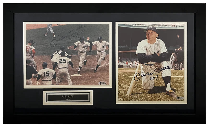 Mickey Mantle Autographed/Inscribed New York Yankees 8" x 10" Photographs Framed Display Beckett