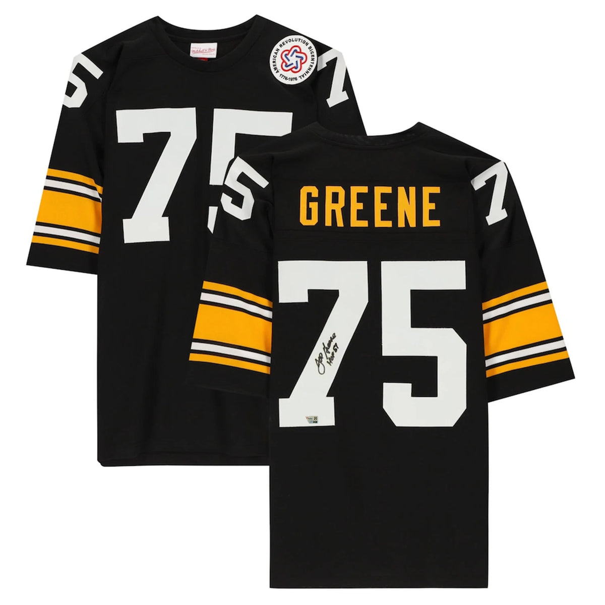 Joe Greene Autographed/Inscribed "HOF 87" Pittsburgh Steelers Mitchell & Ness Black Authentic Jersey with Fanatics