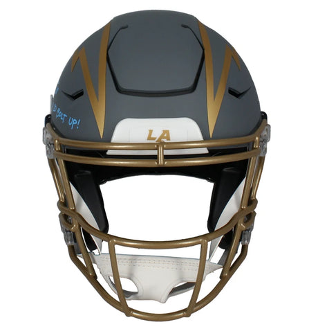 Justin Herbert Autographed/Inscribed "2020 OROY BOLT UP!" Los Angeles Chargers Slate Speedflex Authentic Helmet LE 25 Fanatics