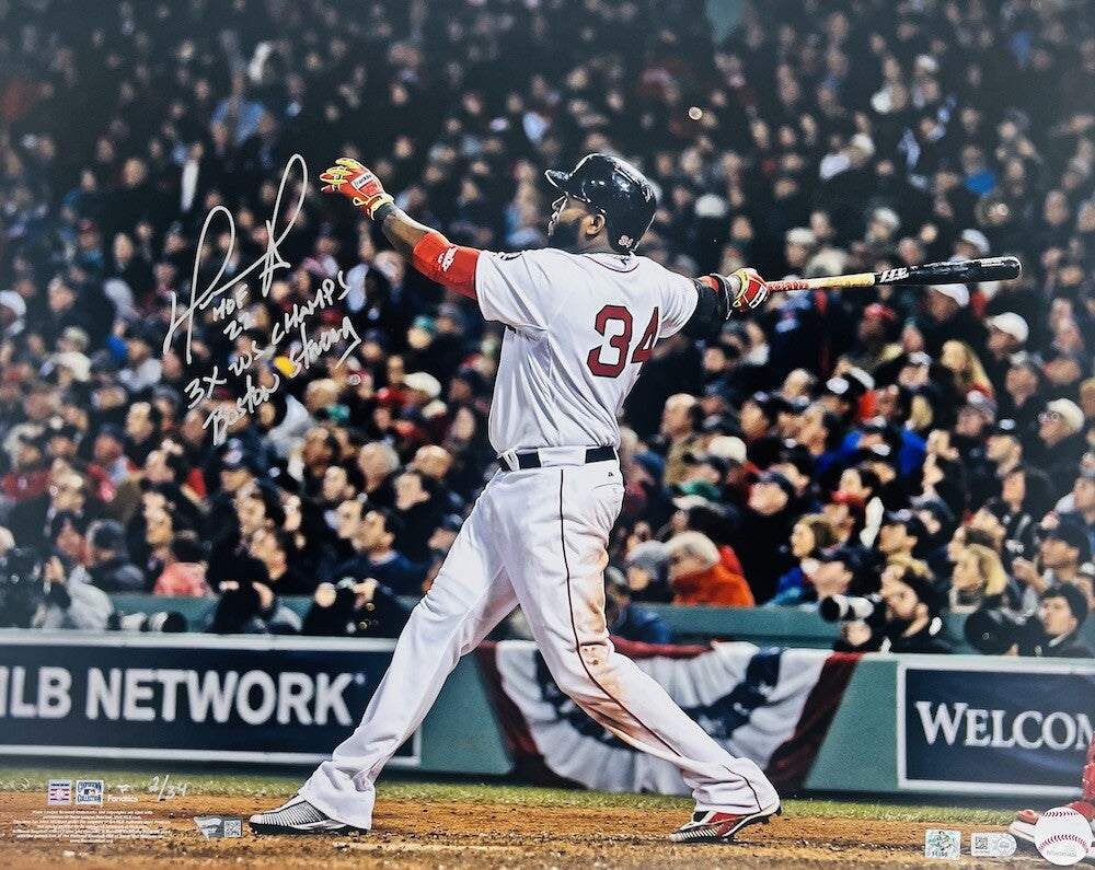 David Ortiz Autographed/Multi-Inscribed Boston Red Sox "Swinging" 16" x 20" Photograph LE 34 Fanatics