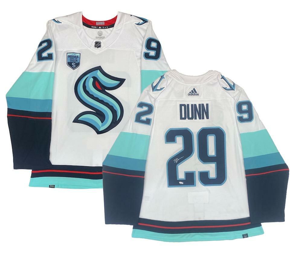 VINCE DUNN Autographed Seattle Kraken White Adidas Authentic Jersey with Inaugural Season Patch FANATICS
