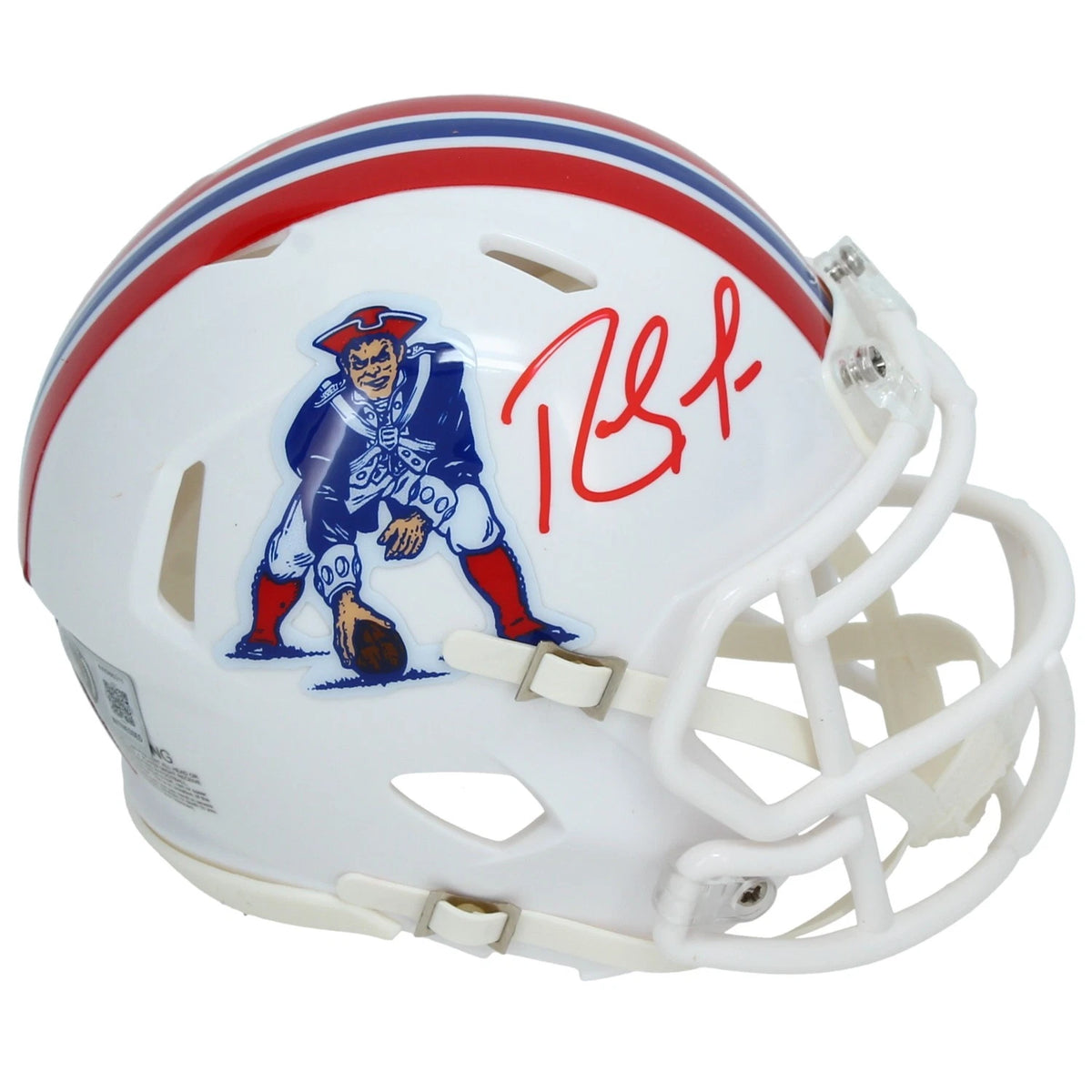 Randy Moss Autographed New England Patriots 1982-89 Throwback Speed Mini Helmet Beckett Witnessed