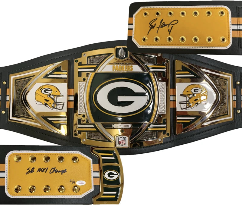 Brett Favre Autographed/Inscribed "SB XXXI Champs" Green Bay Packers Green Bay Packers Championship Belt LE 4 GDL/Beckett