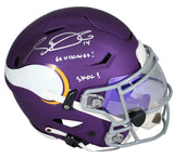 Sam Darnold Autograpahed/Multi-Inscribed "SKOL!" "GO VIKINGS!" Minnesota Vikings Alternate 2023 Tribute Speedflex Authentic Helmet Fanatics