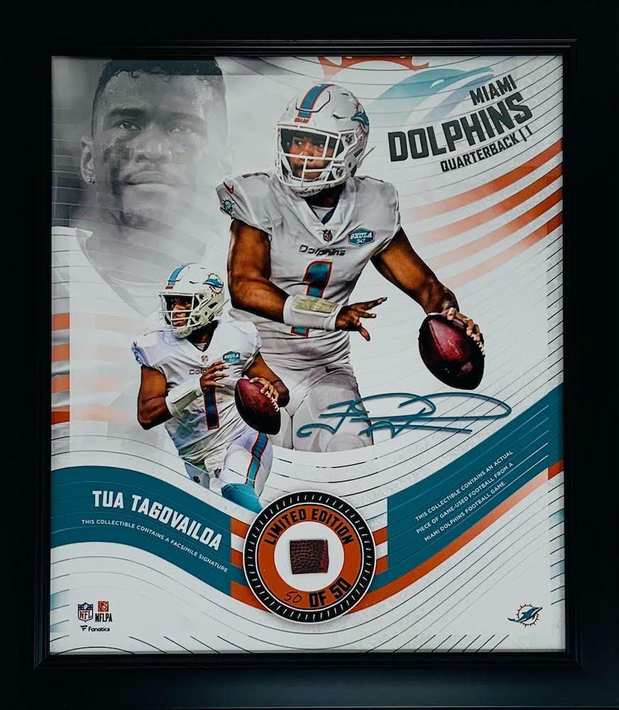 TUA TAGOVAILOA Dolphins Framed 15" x 17" Game Used Football Display LE 50/50