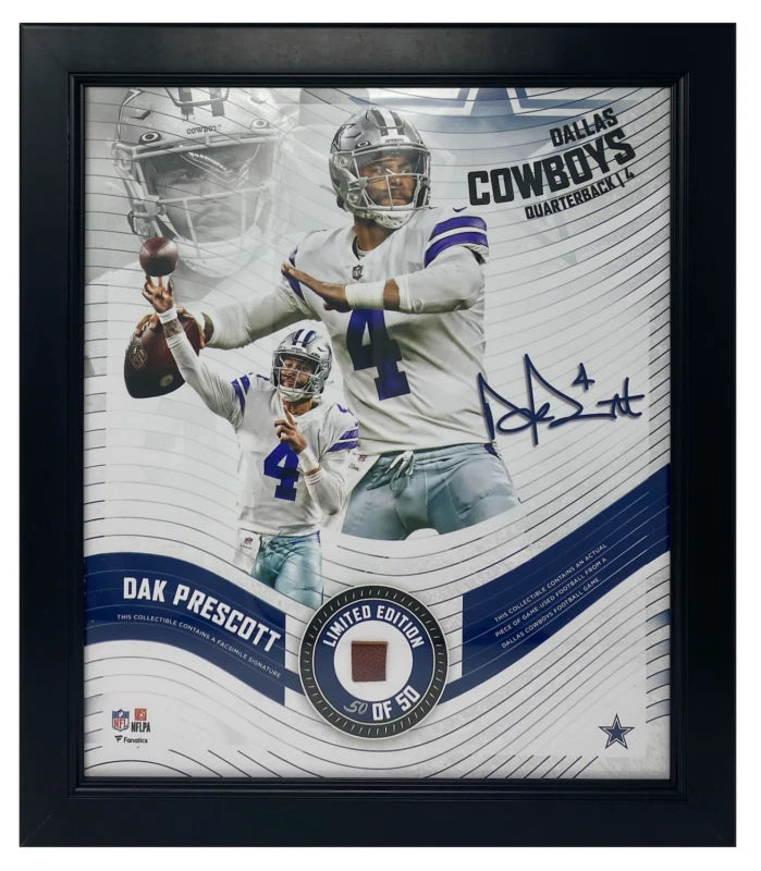 Dak Prescott Framed Dallas Cowboys 15" x 17" Game Used Football Collage LE 50/50