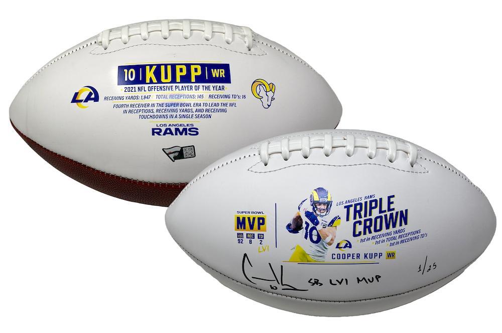 COOPER KUPP Autographed/Inscribed "SB LVI MVP" Los Angeles Rams Triple Crown White Panel Football FANATICS LE 1/25