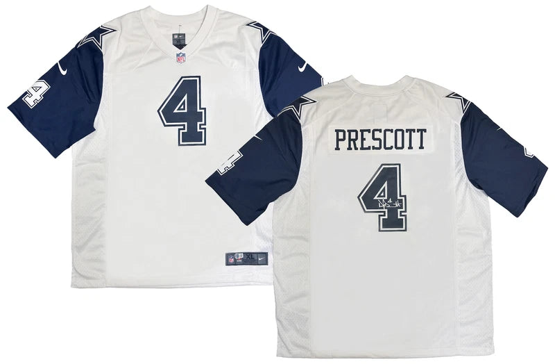 Dak Prescott Autographed Dallas Cowboys Nike White/Navy Alternate Limited Jersey Beckett Witnessed