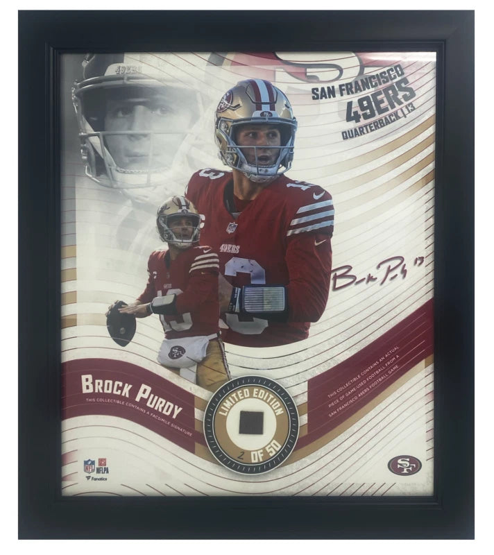 Brock Purdy Framed San Francisco 49ers 15" x 17" Game Used Football Collage LE 50
