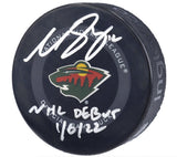MATTHEW BOLDY Autographed/Inscribed "NHL DEBUT 1/6/22" Minnesota Wild Official NHL Game Puck FANATICS
