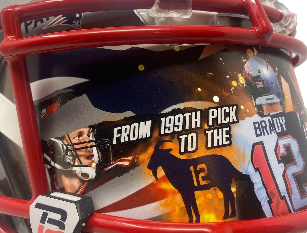 TOM BRADY Autographed New England Patriots/Tampa Bay Buccaneers "Mash Up" Custom Authentic Speed Helmet FANATICS LE 12