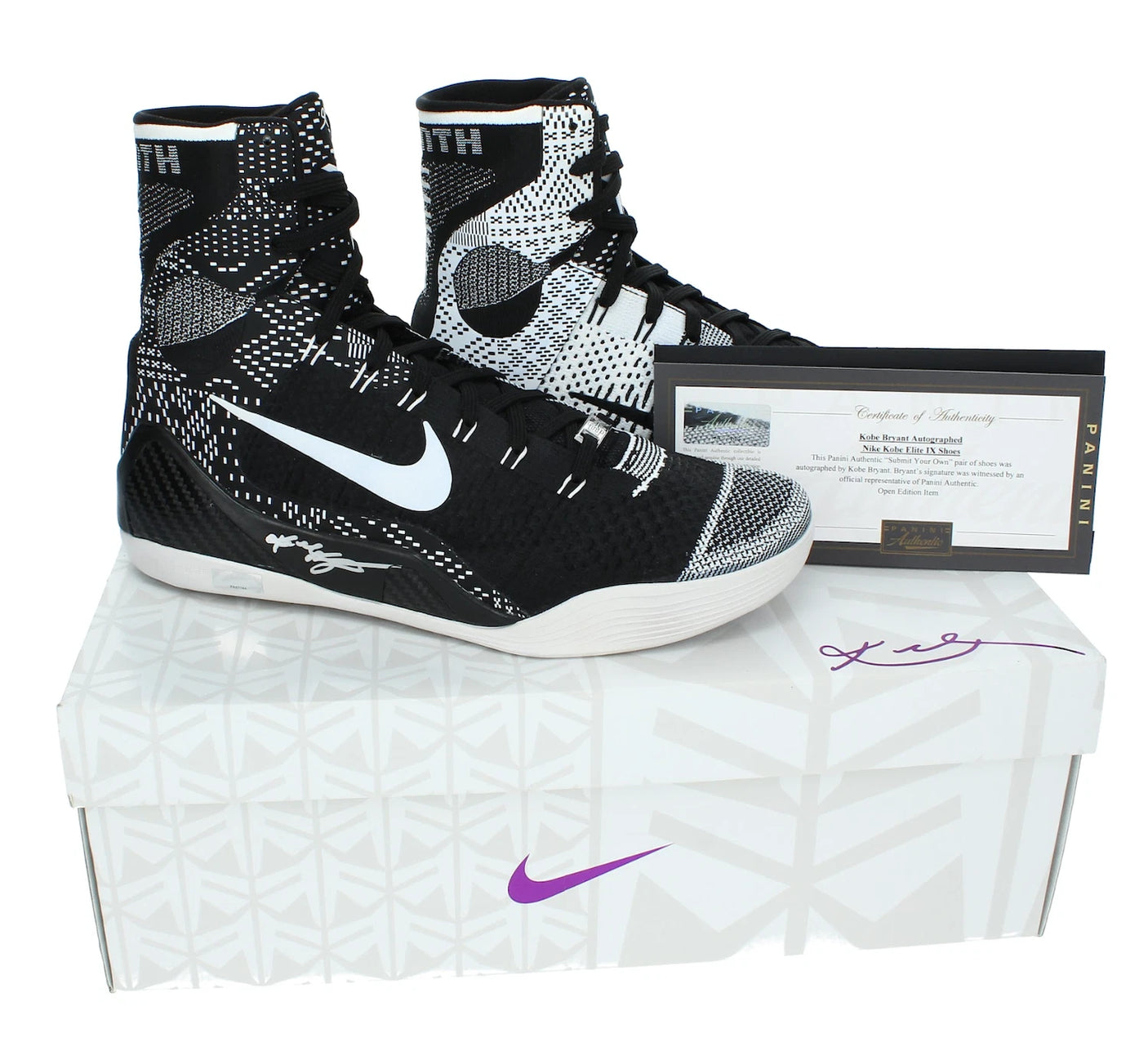 Kobe Bryant Autographed Black/White Nike Elite IX "Black History Month" Shoes Panini