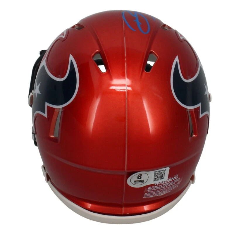 Dalton Schultz Autographed (in Blue) Houston Texans Red 2022 Alternate Speed Mini Helmet Beckett Witnessed