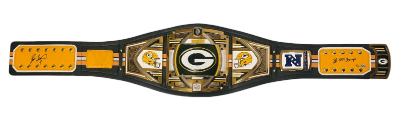 Brett Favre Autographed/Inscribed "SB XXXI Champs" Green Bay Packers Green Bay Packers Championship Belt LE 4/4 GDL/Beckett
