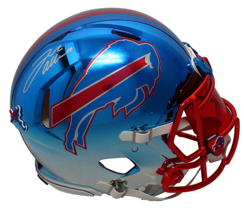 Josh Allen Autographed Buffalo Bills Chrome Speed Authentic Helmet (Signed in Silver) GDL/Beckett Witnessed LE 1/17