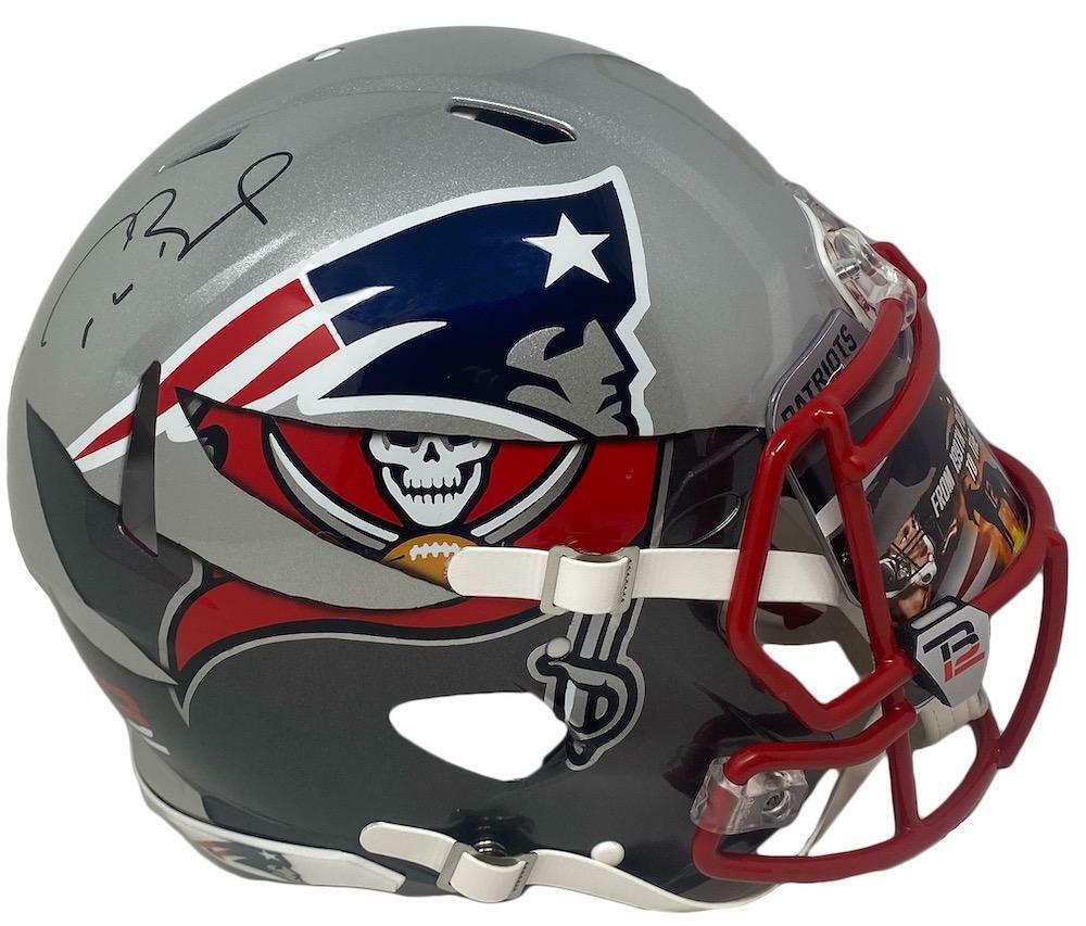 TOM BRADY Autographed New England Patriots/Tampa Bay Buccaneers "Mash Up" Custom Authentic Speed Helmet FANATICS LE 12