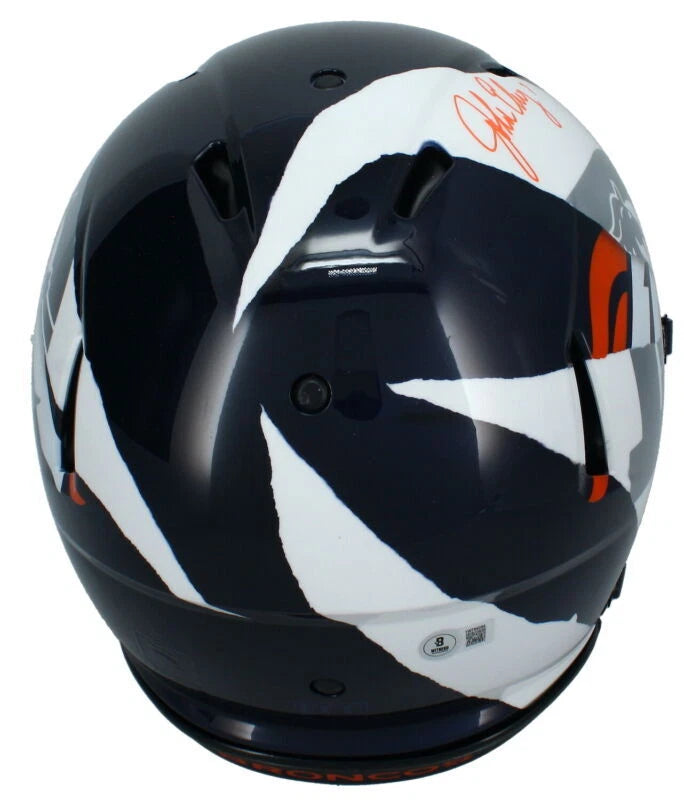 John Elway Autographed Denver Broncos ECC Custom Ripped Navy/White Speed Authentic Helmet Beckett Witnessed