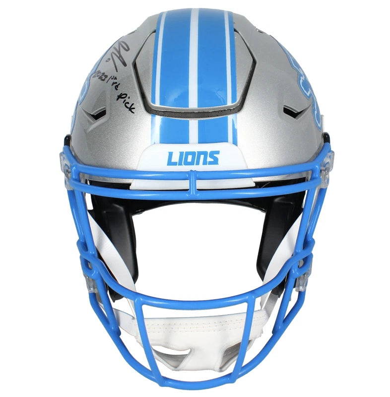 Jahmyr Gibbs Autographed/Inscribed "2023 1st rd pick" #0 Edition Detroit Lions Speedflex Authentic Helmet Fanatics LE 25