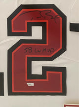 Tom Brady Autographed/Inscribed "SB LV MVP" Tampa Bay Buccaneers Custom Framed Nike White Limited Jersey with Photos Fanatics (V2)