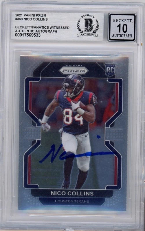 Nico Collins Autographed Houston Texans 2021 Panini Prizm #360 BGS Auto 10 Rookie Card Fanatics