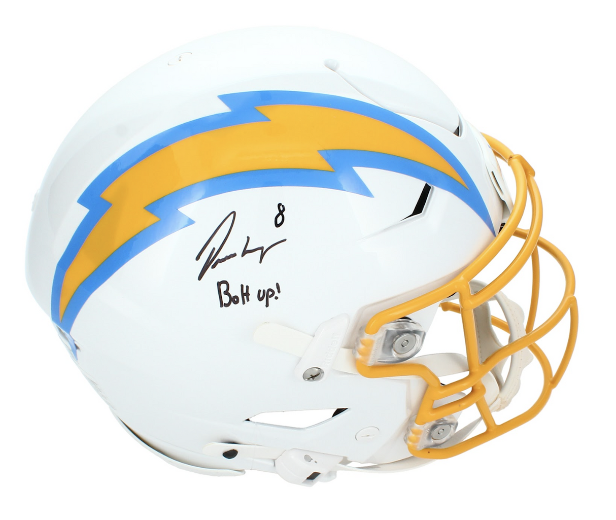 Omarion Hampton Autographed/Inscribed "BOLT UP!" Los Angeles Chargers Speedflex Authentic Helmet Beckett Witnessed