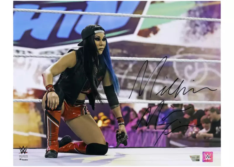 Mia Yim Autographed WWE In Ring Kneeling Down 16" x 20" Photograph Fanatics