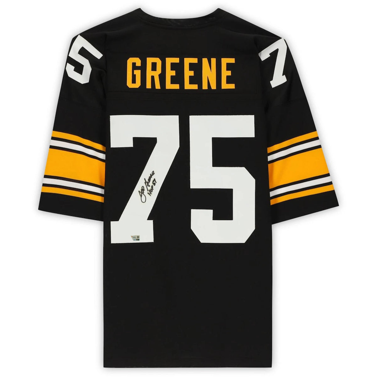 Joe Greene Autographed/Inscribed "HOF 87" Pittsburgh Steelers Mitchell & Ness Black Authentic Jersey with Fanatics