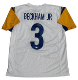 Odell Beckham Jr. Autographed White #3 Custom Jersey Beckett Witnessed