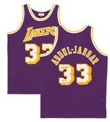 KAREEM ABDUL-JABBAR Autographed/Inscribed "HOF 95" Los Angeles Lakers Purple Mitchell & Ness 83-84 Replica Jersey FANATICS