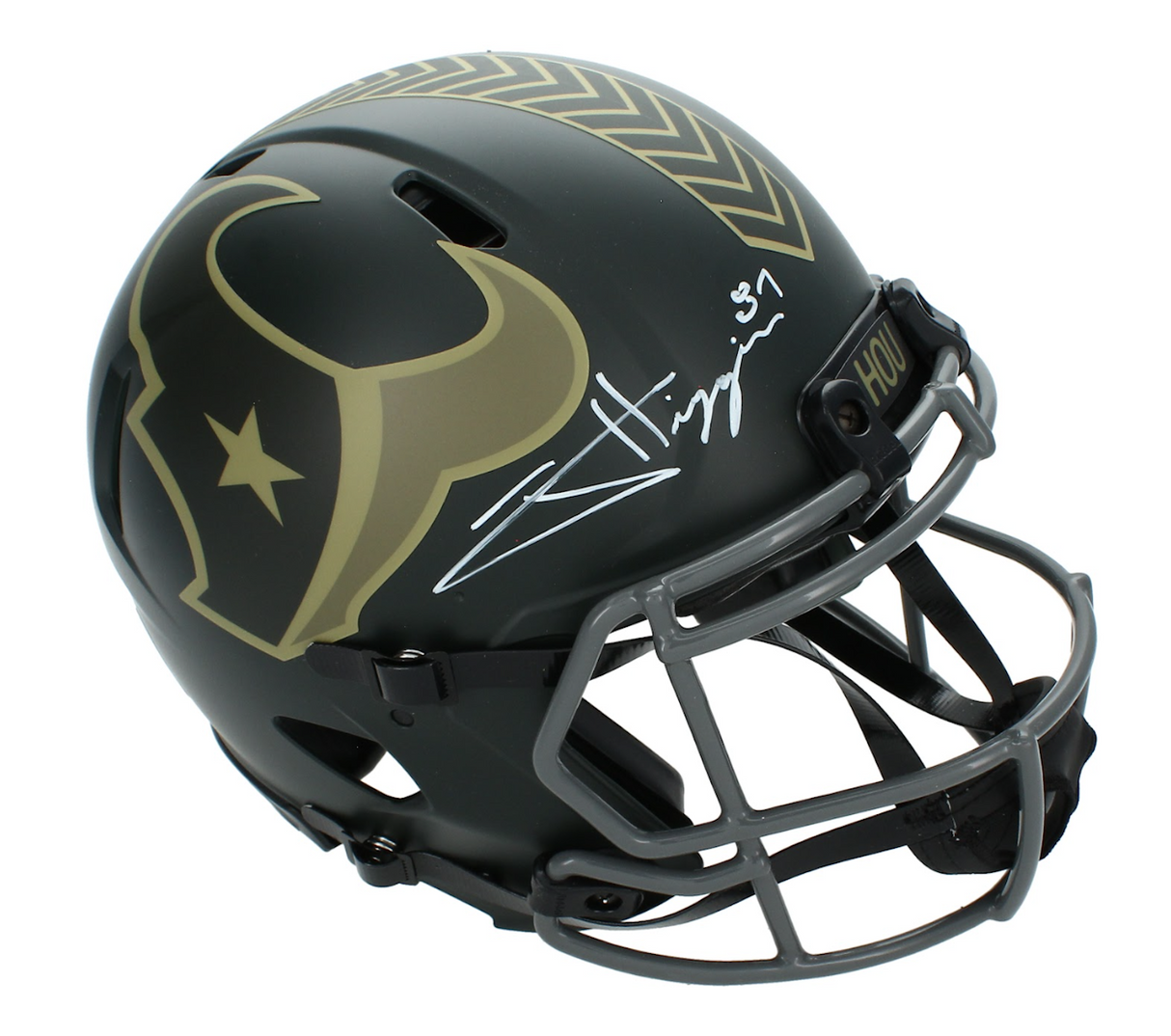 Jayden Higgins Autographed Houston Texans 2025 Salute to Service Speed Authentic Helmet Beckett Witnessed