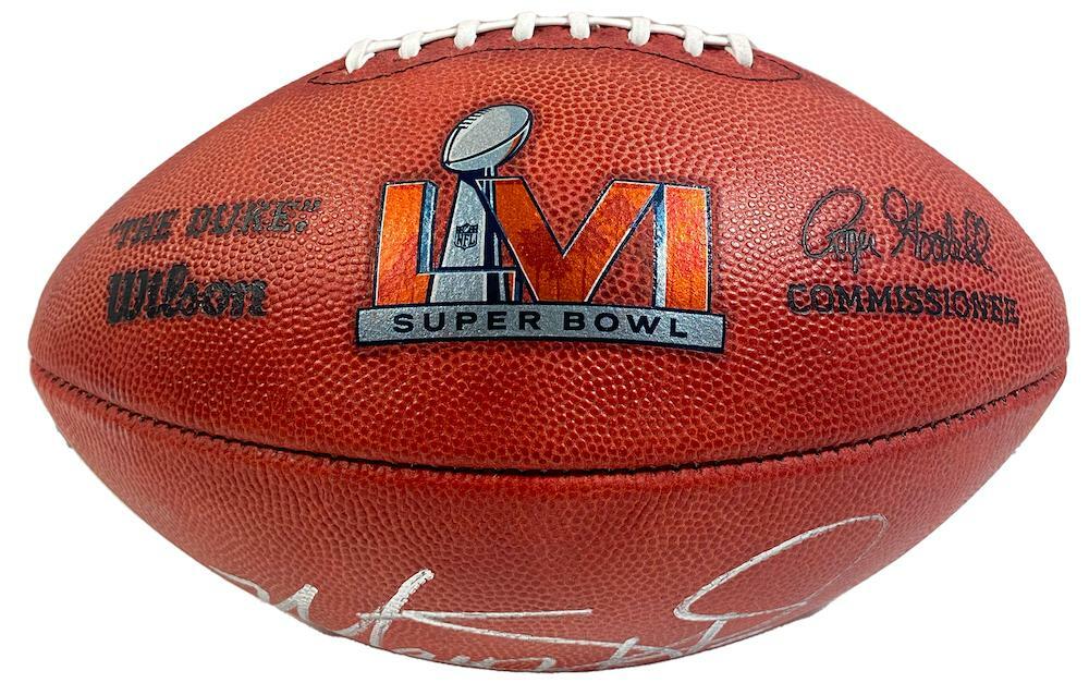 Matthew Stafford Autographed Los Angeles Rams SB LVI Champs Logo Official Wilson Duke Football Fanatics