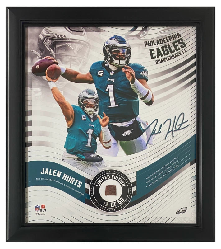 Jalen Hurts Framed Philadelphia Eagles Version 2 15" x 17" Game Used Football Collage LE 50