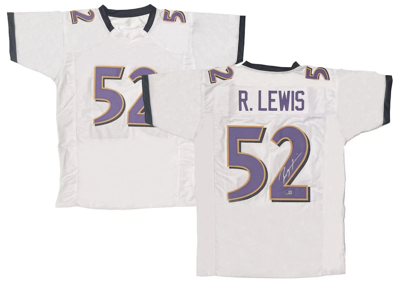 Ray Lewis Autographed White #52 Custom Jersey Beckett Witnessed