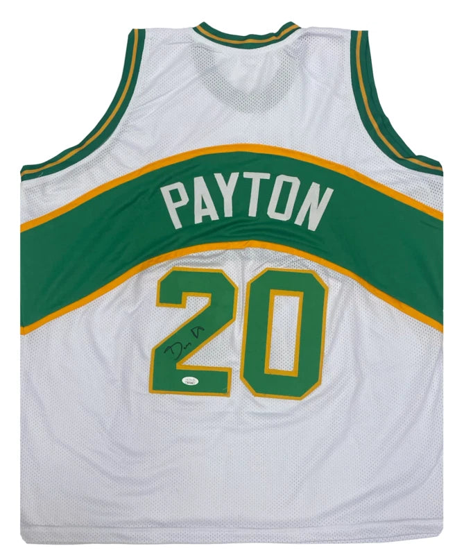 Gary Payton Autographed Green and White #20 Custom Jersey JSA Witnessed