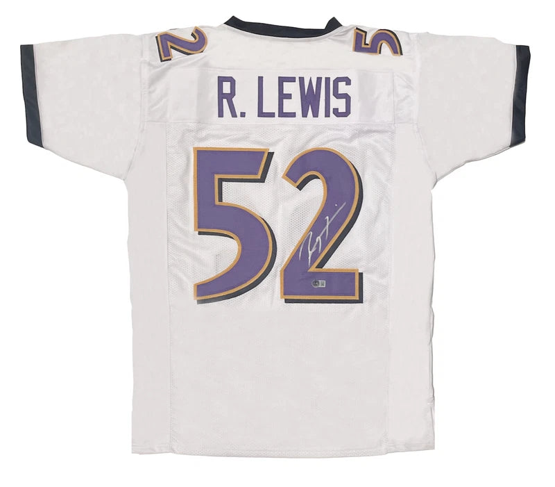 Ray Lewis Autographed White #52 Custom Jersey Beckett Witnessed