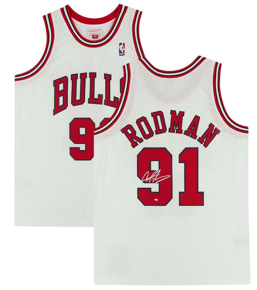 DENNIS RODMAN Autographed Chicago Bulls 1997-98 Mitchell & Ness White Jersey FANATICS