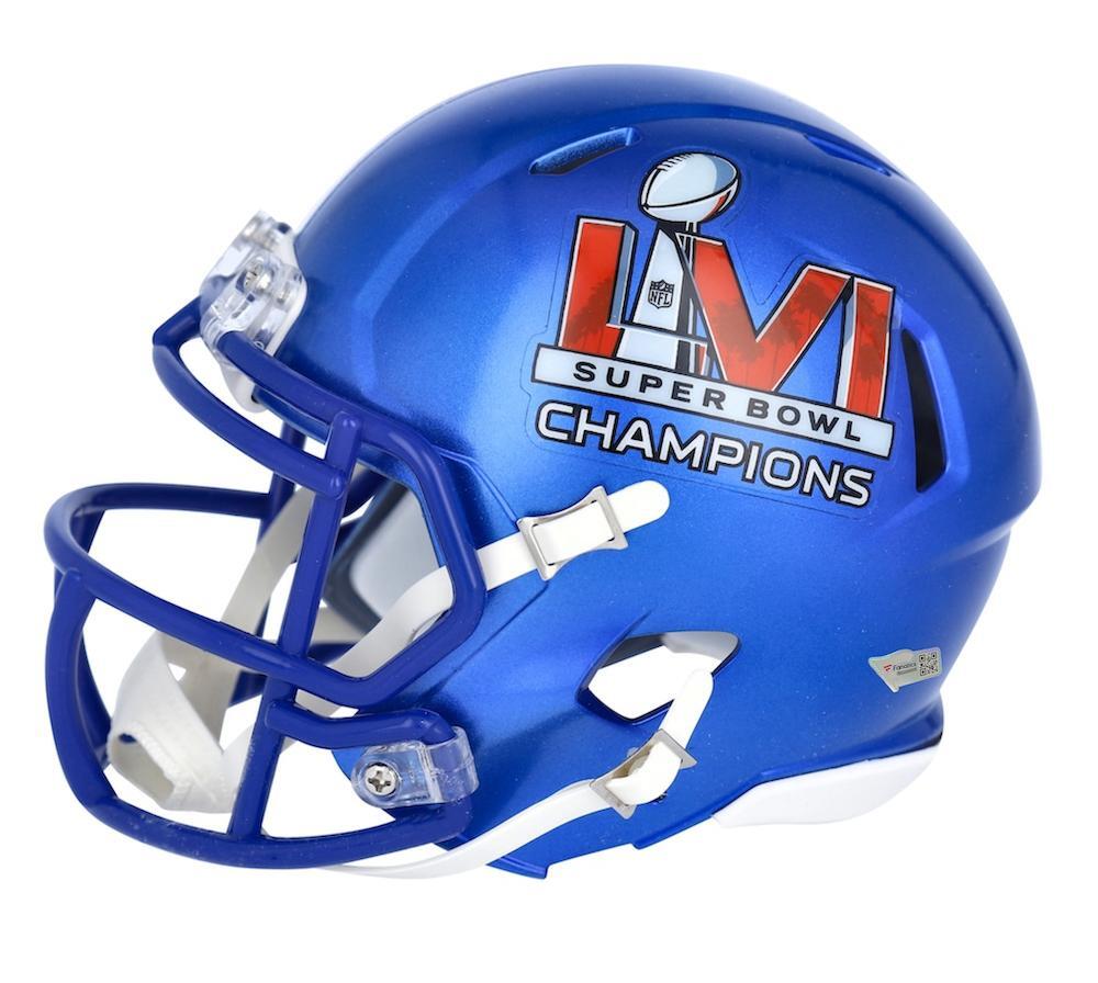 AARON DONALD Autographed Los Angeles Rams SB LVI Champs Logo Speed Mini Helmet FANATICS