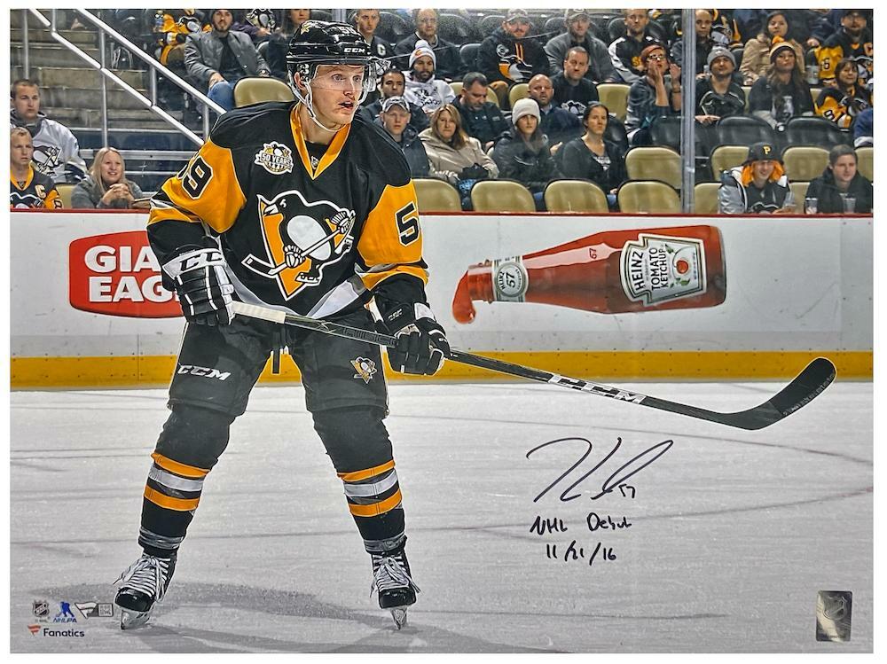 JAKE GUENTZEL Autographed/Inscribed "NHL DEBUT 11/21/16" Pittsburgh Penguins 16" x 20" Photograph FANATICS
