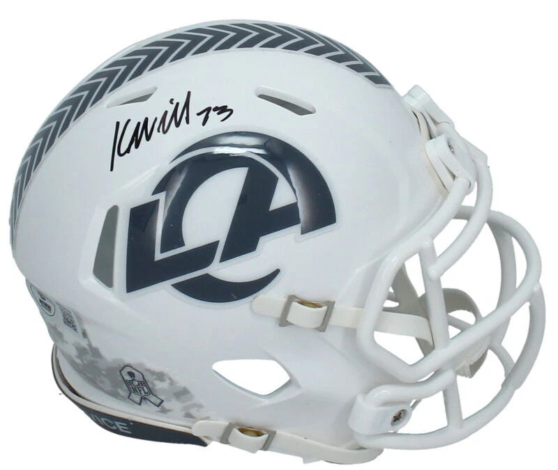 Kyren Williams Autographed Los Angeles Rams 2024 Salute to Service Speed Mini Helmet Beckett Witnessed
