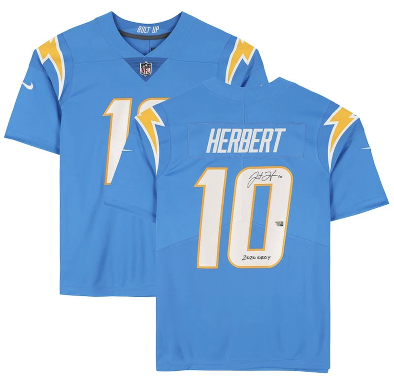 Justin Herbert Autographed/Inscribed "2020 OROY" Los Angeles Chargers Powder Blue Nike Limited Jersey Fanatics