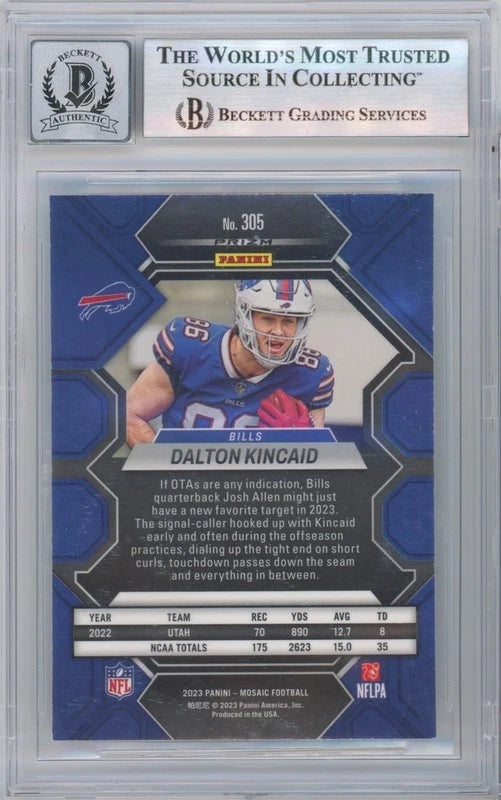 Dalton Kincaid Autographed Buffalo Bills 2023 Panini Mosaic #305 BAS Auto 10 Rookie Card Fanatics