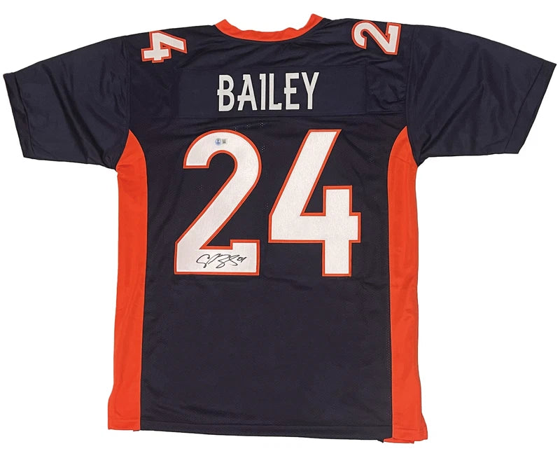 Champ Bailey Autographed #24 Navy Custom Jersey Beckett Witnessed