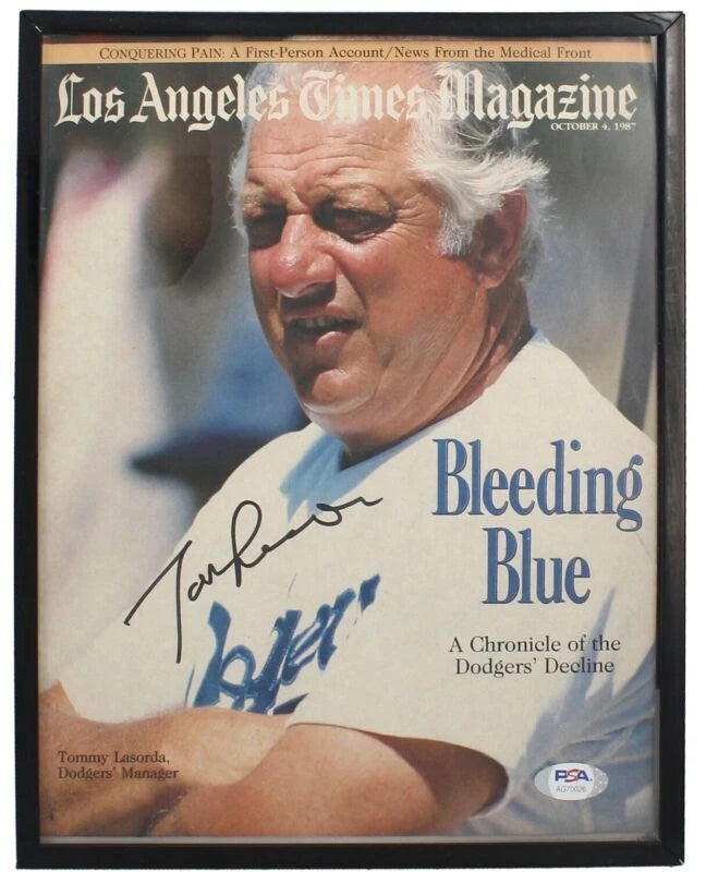 Tommy Lasorda Autographed Los Angeles Dodgers 10/4/87 Los Angeles Times Magazine in Metallic Frame PSA/DNA
