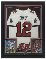 Tom Brady Autographed/Inscribed "SB LV MVP" Tampa Bay Buccaneers Custom Framed Nike White Limited Jersey with Photos Fanatics