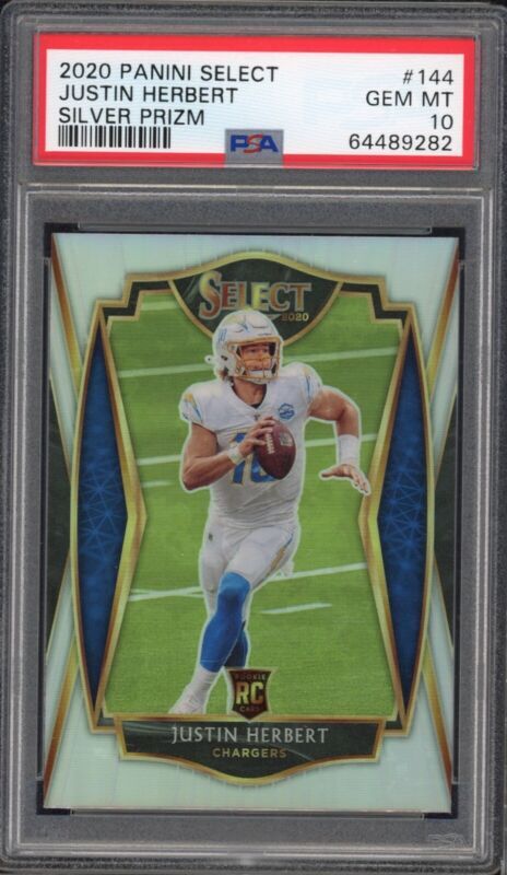 JUSTIN HERBERT 2020 PANINI SELECT SILVER PRIZM RC #144 CHARGERS PSA GEM MINT 10