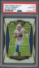 JUSTIN HERBERT 2020 PANINI SELECT SILVER PRIZM RC #144 CHARGERS PSA GEM MINT 10
