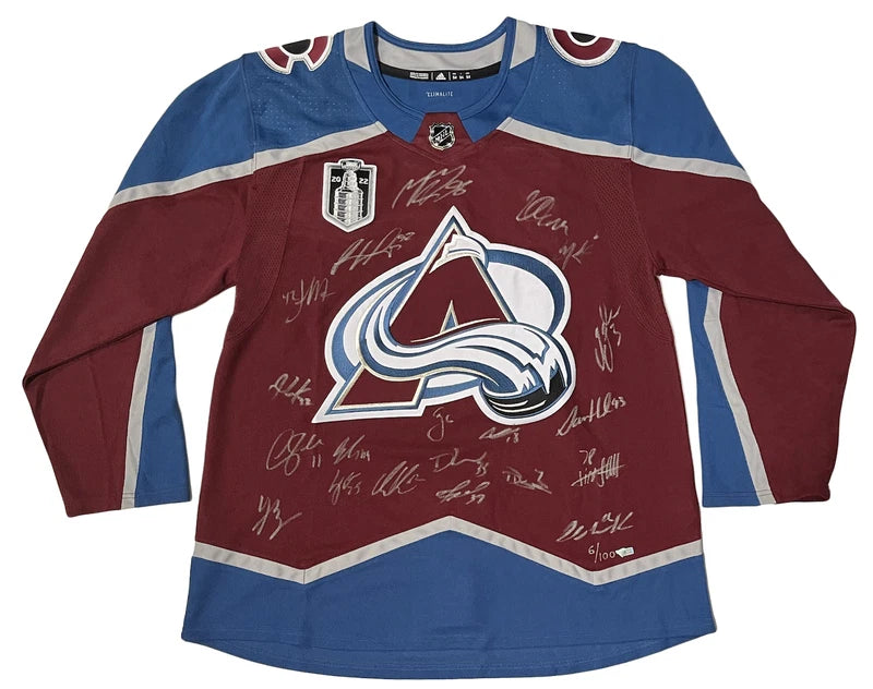 Colorado Avalanche Team Autographed Colorado Avalanche Burgundy Adidas Climalite Authentic Jersey w/22 Stanley Cup Patch Fanatics LE 100