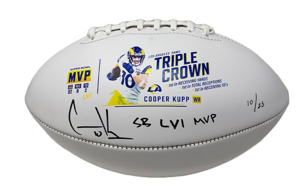 COOPER KUPP Autographed/Inscribed "SB LVI MVP" Los Angeles Rams Triple Crown White Panel Football FANATICS LE 10/25