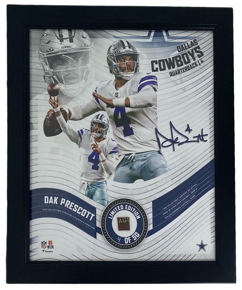 DAK PRESCOTT Framed Dallas Cowboys 15" x 17" Game Used Football Collage LE 4/50